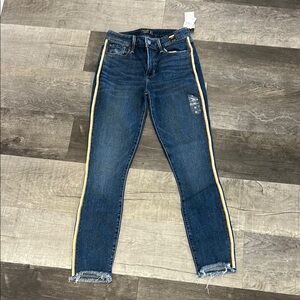 Abercrombie & Fitch Blue Skinny Jeans with Cream Stripe